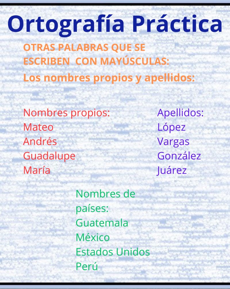 Palabras que se escriben con mayúsculas: los nombres propios y&nbsp;apellidos